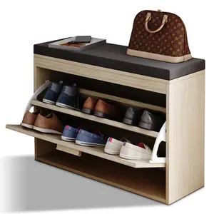 Rattan Shoe Rack Hallway Shoe Bench with Flip-Drawer & Seat Cushion Natural Rattan Weave MDF Construction Compact Space-Saving Design