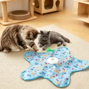 Interactive Underwater Themed Automatic Cat Toy, Hide-and-Seek Electronic Moving Feather Teaser for Indoor Cats, Self-Playing Kitten Enrichment Exercise Toy