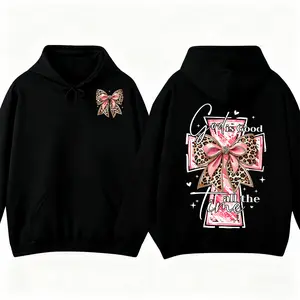 God Is Good All The Time Hoodie for Women Harajuku Aesthetic Graphic Watercolor Cross Coquette Bow Casual Long Sleeve Pullover Sweatshirts