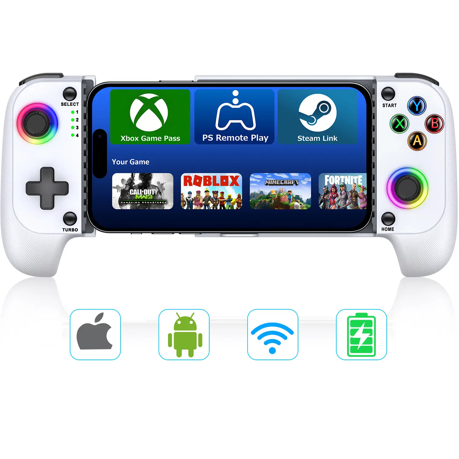 Mobile Gaming Controller for Iphone/Android(100-175mm), Wireless Gaming Phone Controller with Phone Case Support, Hall Effect Joystick, Turbo - Low La
