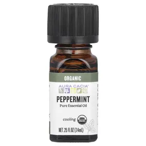 Aura Cacia Organic Pure Essential Oil, Peppermint, 0.25 fl oz (7.4 ml)