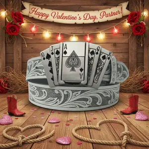 Unisex Cowboy Waist Belt - Durable Western Accessory with Vintage Denim, Playing Cards Buckle, Ace of Spades-Shaped Lighter Case (Lighter Fluid Not Included), Ideal for Valentine’s Day Gift