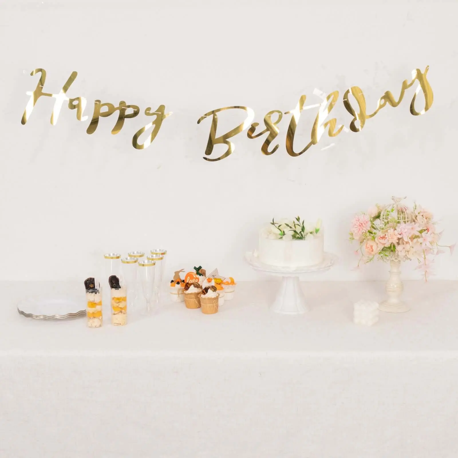 10ft Pre-Strung Metallic Gold Foil "Happy Birthday" Banner, 250 GSM Festive Backdrop Garland, Mountable Wall Decor & Backdrops for Photoshoot for Birthday Party Decorations, Festive Photo Backdrop