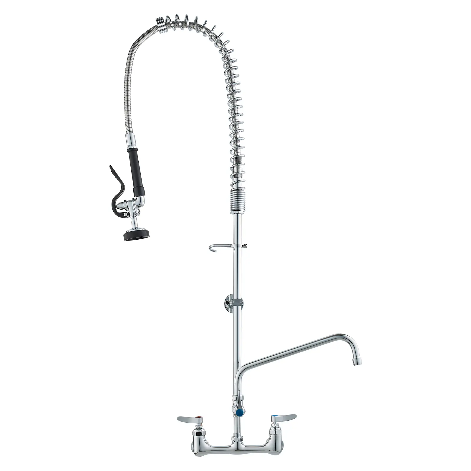 【Summerfinds】VEVOR Commercial Kitchen Faucet44" Tall Wall-Mounted Brass Faucet with 8" Apart Inlets12" Rotating Spout & Extendable SprayerFits Single/Triple Sinks, Commercial Kitchen Faucet, Water-Saving Kitchen Taps