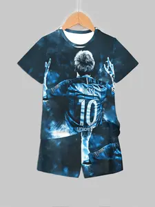 Kids Messi #10 Football Print T-Shirt and Shorts Set Athletic - Soccer Legend Summer Outfit for Boys & Girls Sportswear Set