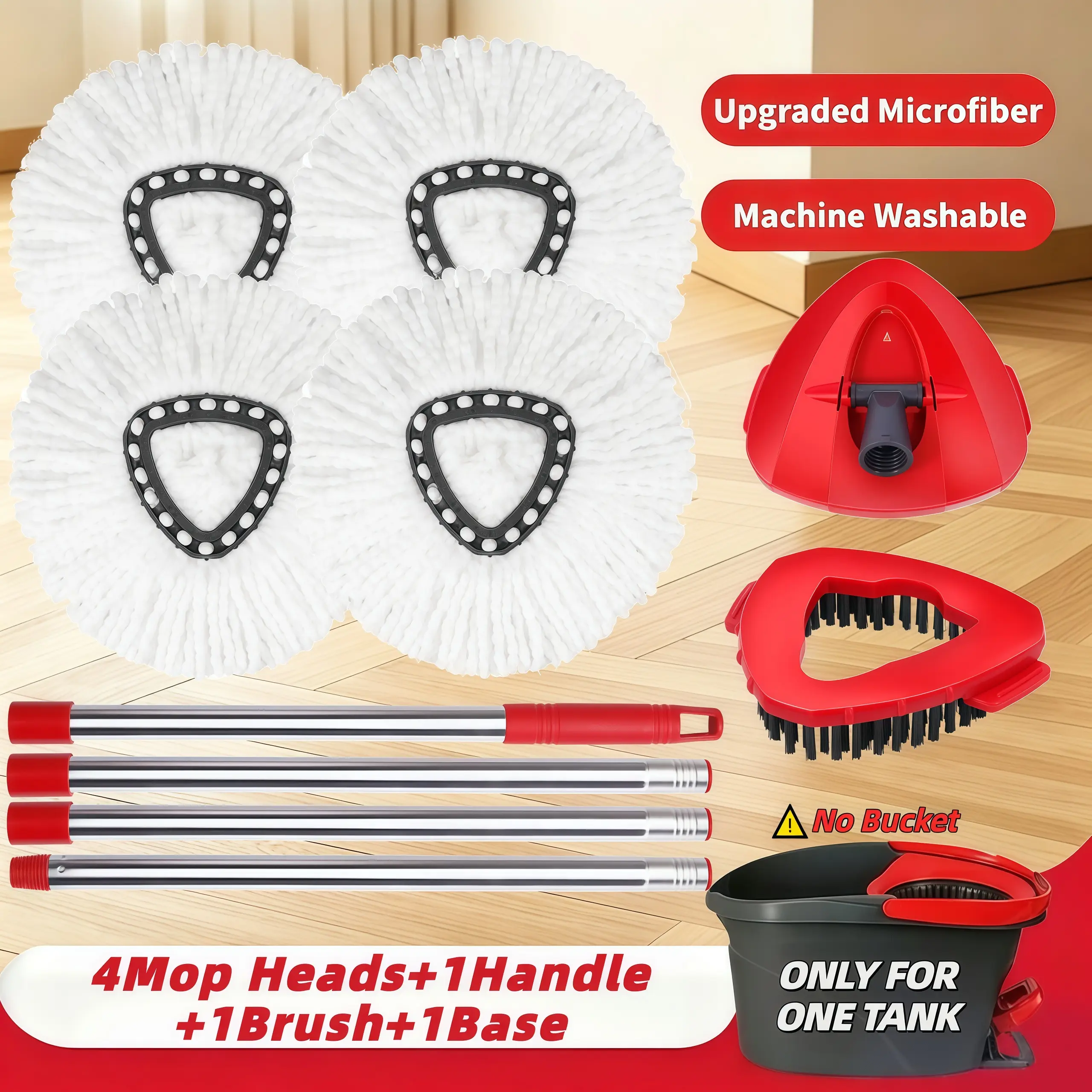Spin Mop Head, Base, Handle Replacement for O-Ceda EasyWring Microfiber Spin Mops, 4 Microfiber Mop Refills, 1 Triangle Head Cover and 30-58in Handle Set Combo  Cleaning