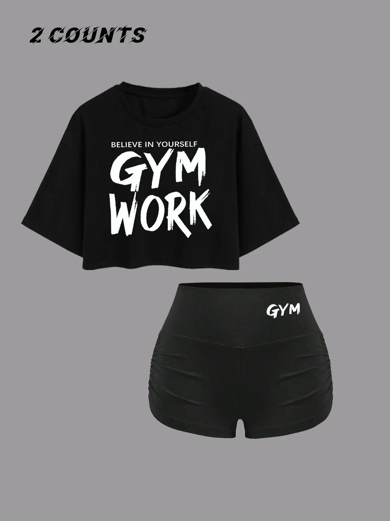 Women's Letter Print Crop Tee & High Waist Shorts Gym Workout Set, Sports Fitness Outfit, Loose Casual Sporty Two-piece Outfits for Daily Outdoor Wear, Ladies Summer Clothes, Sports Clothing Set, Active Outfit