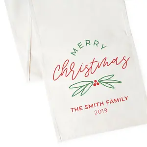 Personalized Family Last Name with Year Merry Christmas Cotton Canvas Table Runner