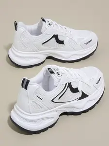 Women's Spring Fall New Sport Dad Shoes, Breathable Mesh, Thick Sole, Low Heel, Casual Fashion Lace Up Sneakers, All Seasons