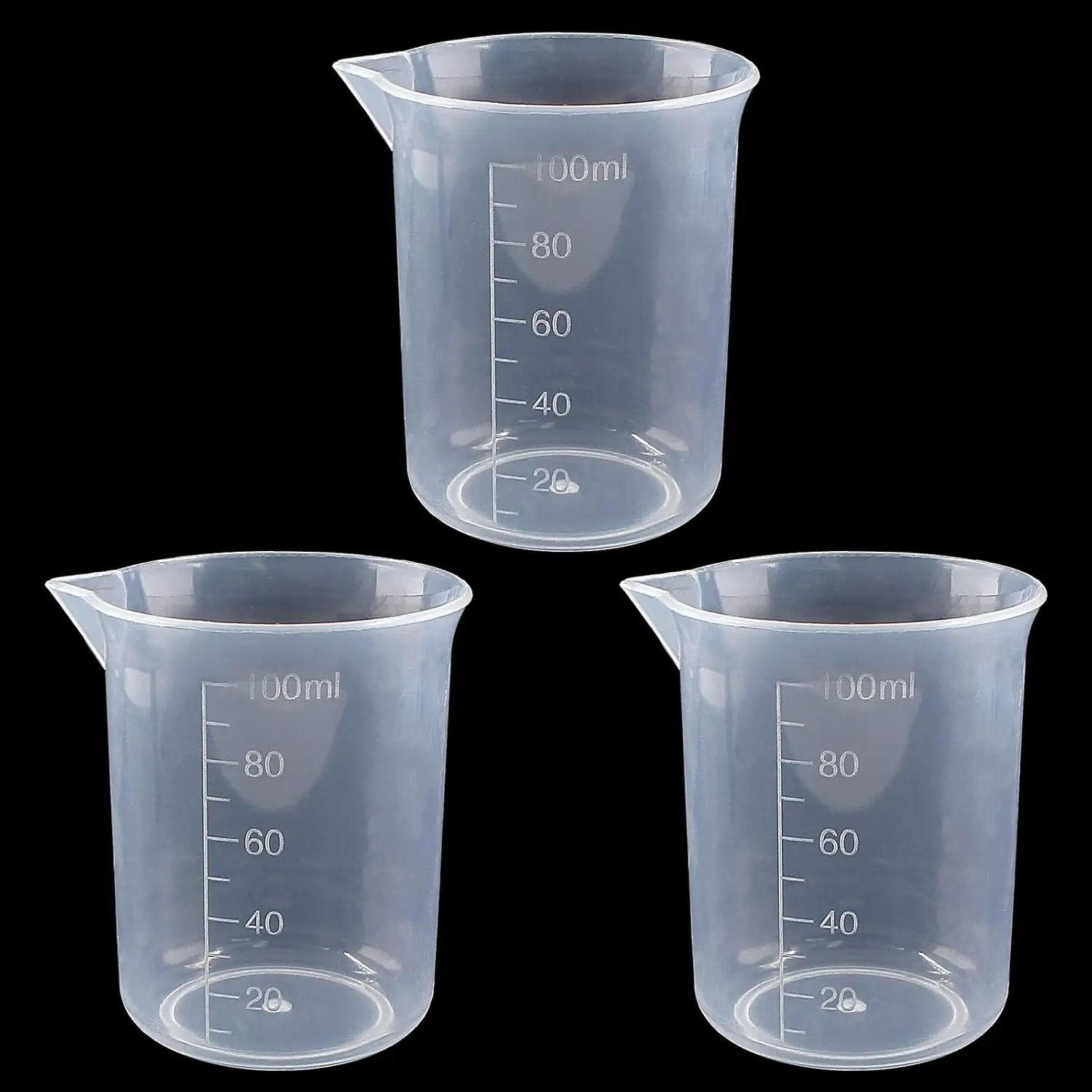 3-Pack Lightweight 100ml/3.4oz Transparent PP Plastic Graduated Beaker, Measure Cup, Mixing Cup for Kitchen, Lab