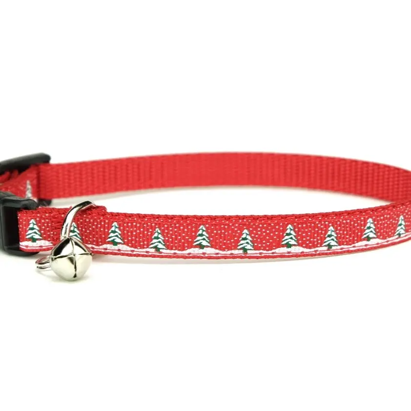 Christmas Cat Collar -  Snowy Trees - Breakaway Safety Cat Collar - Kitten Collar - Holiday cat collar - Winter collar - Snowy Cat collar