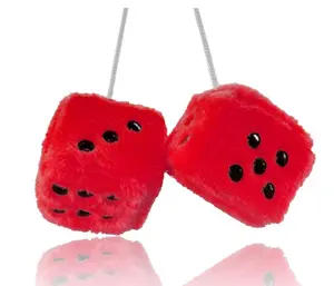 1 Pair Dots Car Decoration Fuzzy Plush Dice Car Decorative Hanging Interiors Accessories
