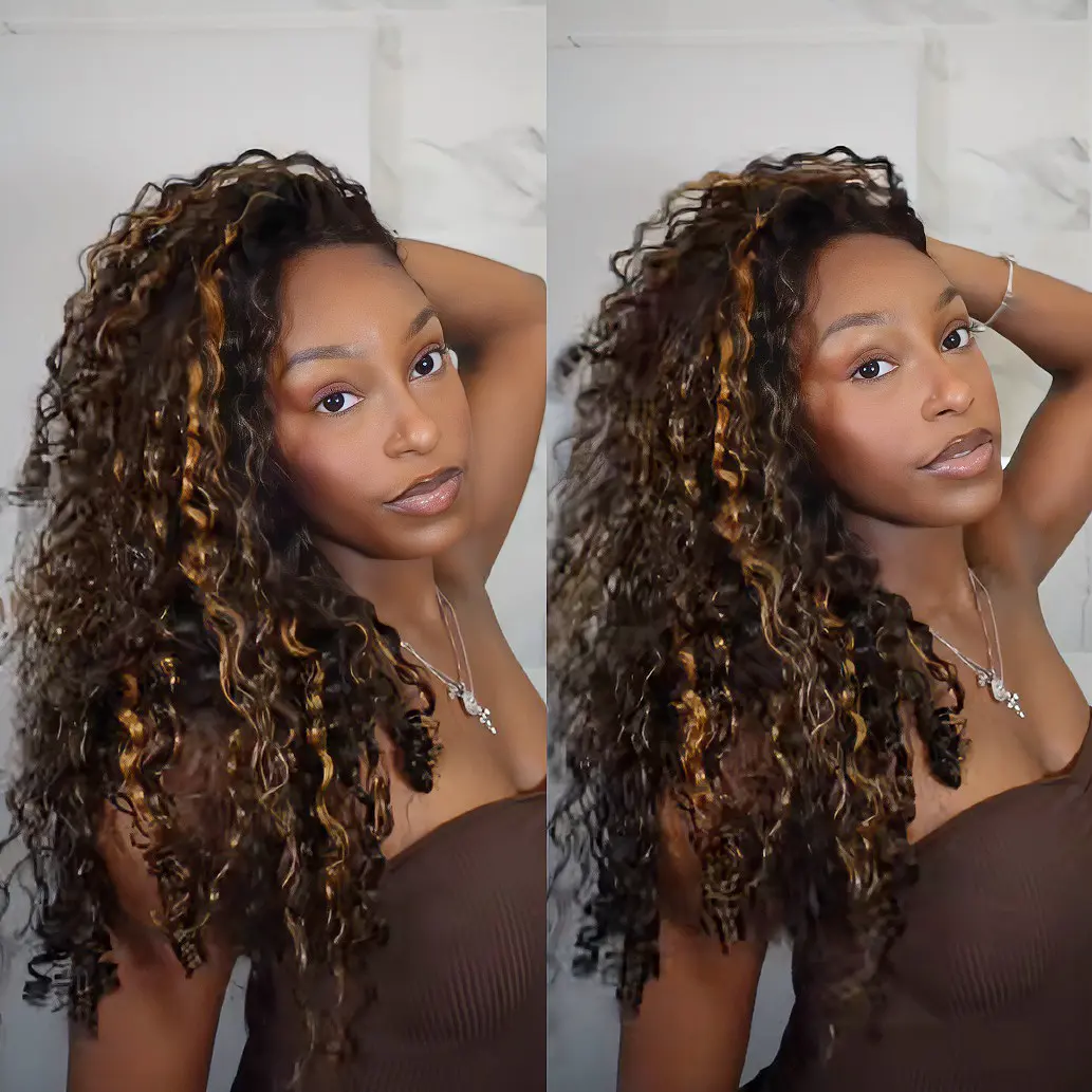 [WEAR GO HALF WIG] ISEE HAIR Wear Go 1B/30 Highlight Half Wig Burmese Curly Invisible Hairline Glueless Human Hair Wigs With Drawstring Seamless Flip Over Wig Natural Look Beginner Friendly #TikTokShopBackToSchool #SohoChic
