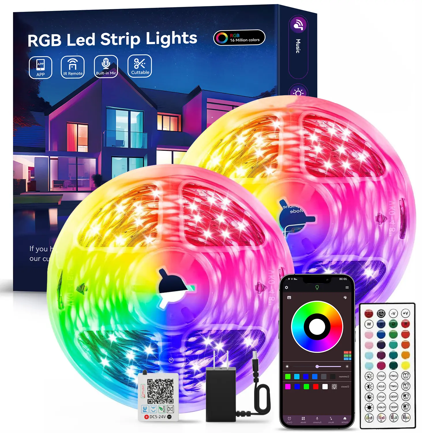 Bluetooth App-Controlled Music Sync Dimmable RGB LED Strip Lights Rolls - Adjustable Brightness Color LED Strips, Flexible Multi-Size Indoor Ambient Lighting, Home Decor for Ceiling/Cabinets, Teen Bedroom Gift Gadget, Led Strips Light, Dimmable Rgb Strip