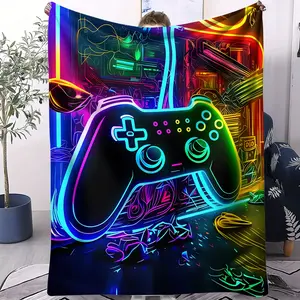 Neon Game Controller Flannel Blanket, Futuristic & Gaming Atmosphere Plush Blanket, Soft Plush Throw for Gamers, Cozy Throw Blanket, Bedroom & Dorm Decor, Perfect Gift Choice for Gamer or Bedroom and Dorm Decor