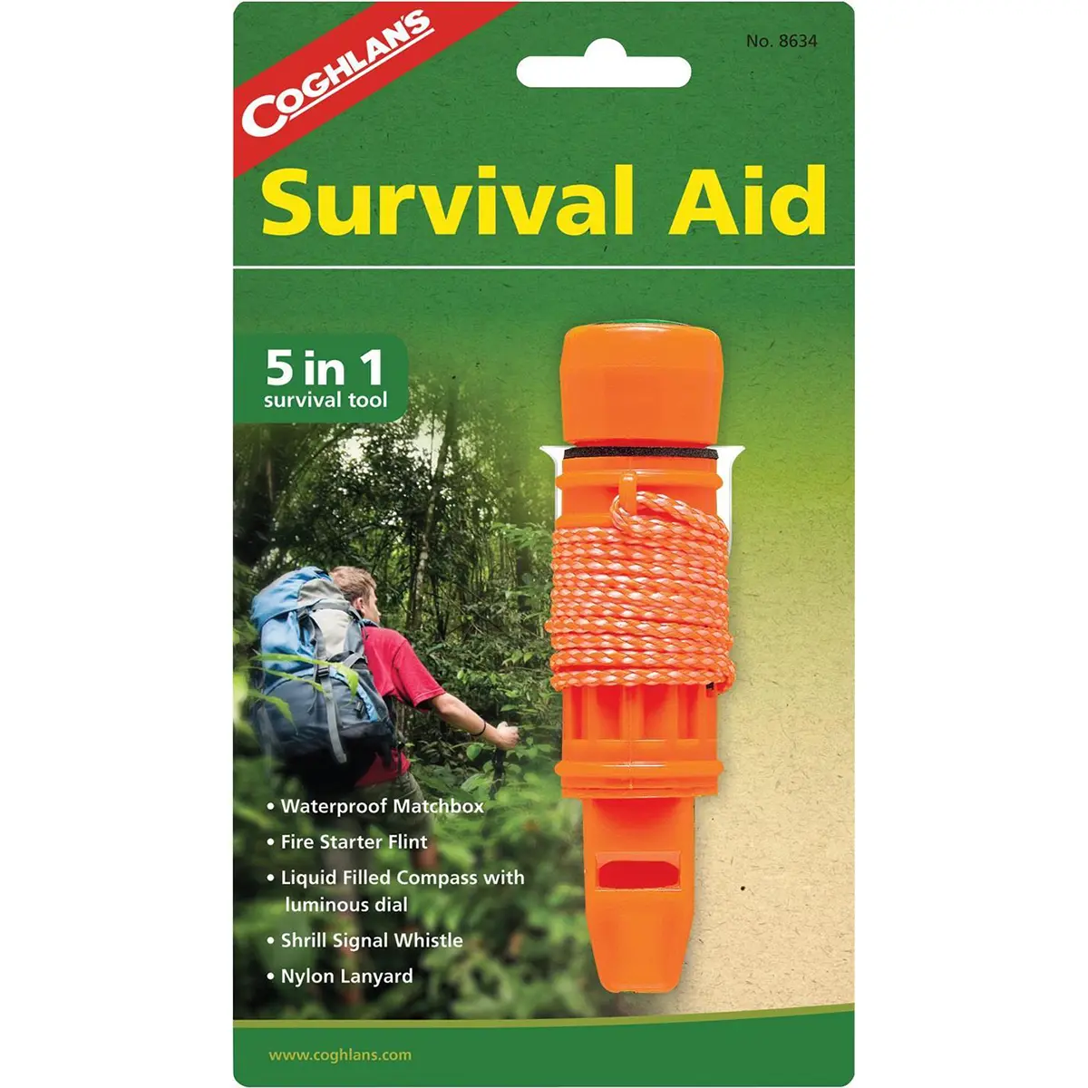 Coghlan's 5-in-1 Survival Aid, Fire Starter Flint Tool, Compass Whistle, Lanyard, Survival Gear, Emergency Tools