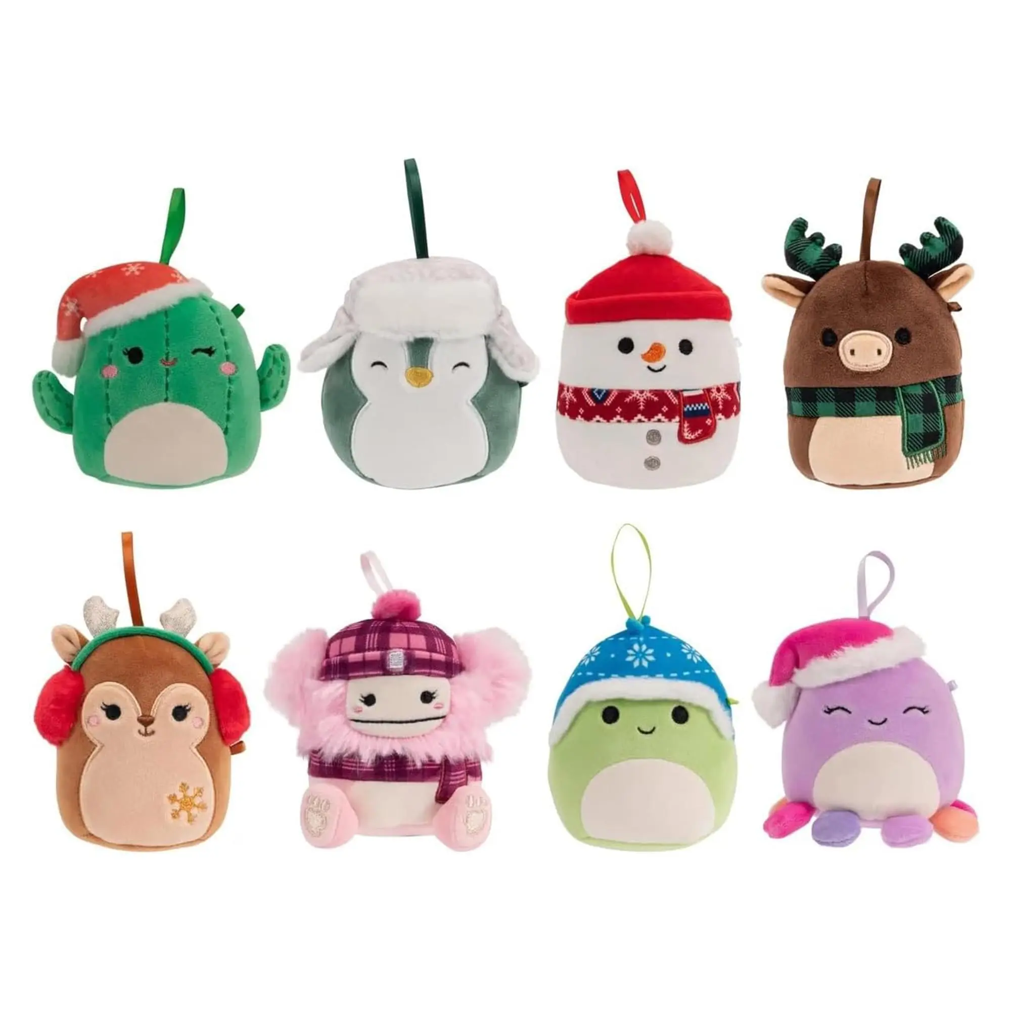 Squishmallow 4-Inch Plush Ornament 8-Pack, Winter Collectible Ornament, Cute Collectibles, Decorative Plush Stuffed Toys, Easy to Clean Boxed Toys and Plushies