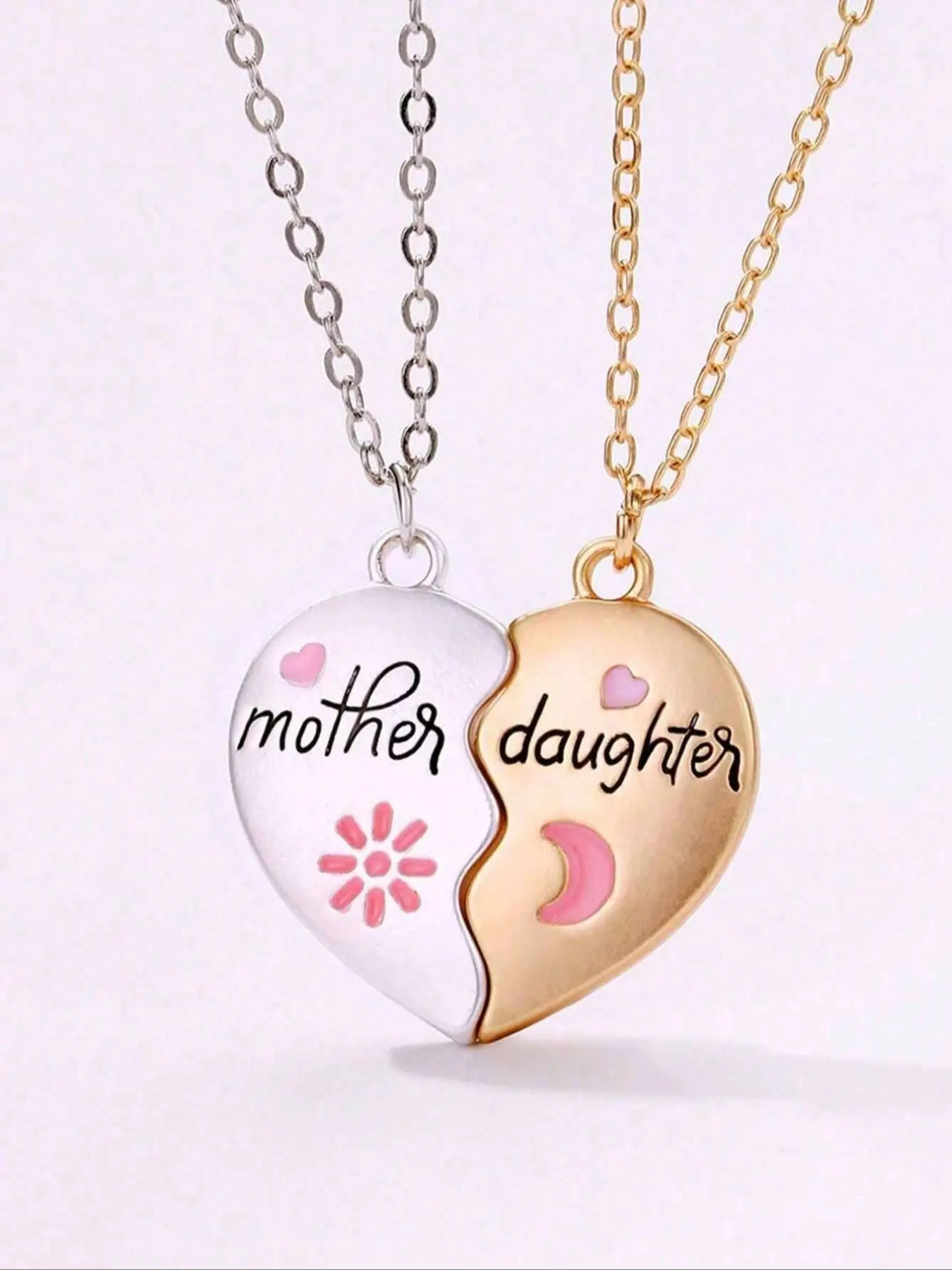 Mom Daughter Pendant Necklace, Heart Design Necklace, Girl Stainless Steel Chain, Fashion Family Jewelry, Mother's Day Gift for Mom, Birthday Present, Exquisite Jewelry Gift