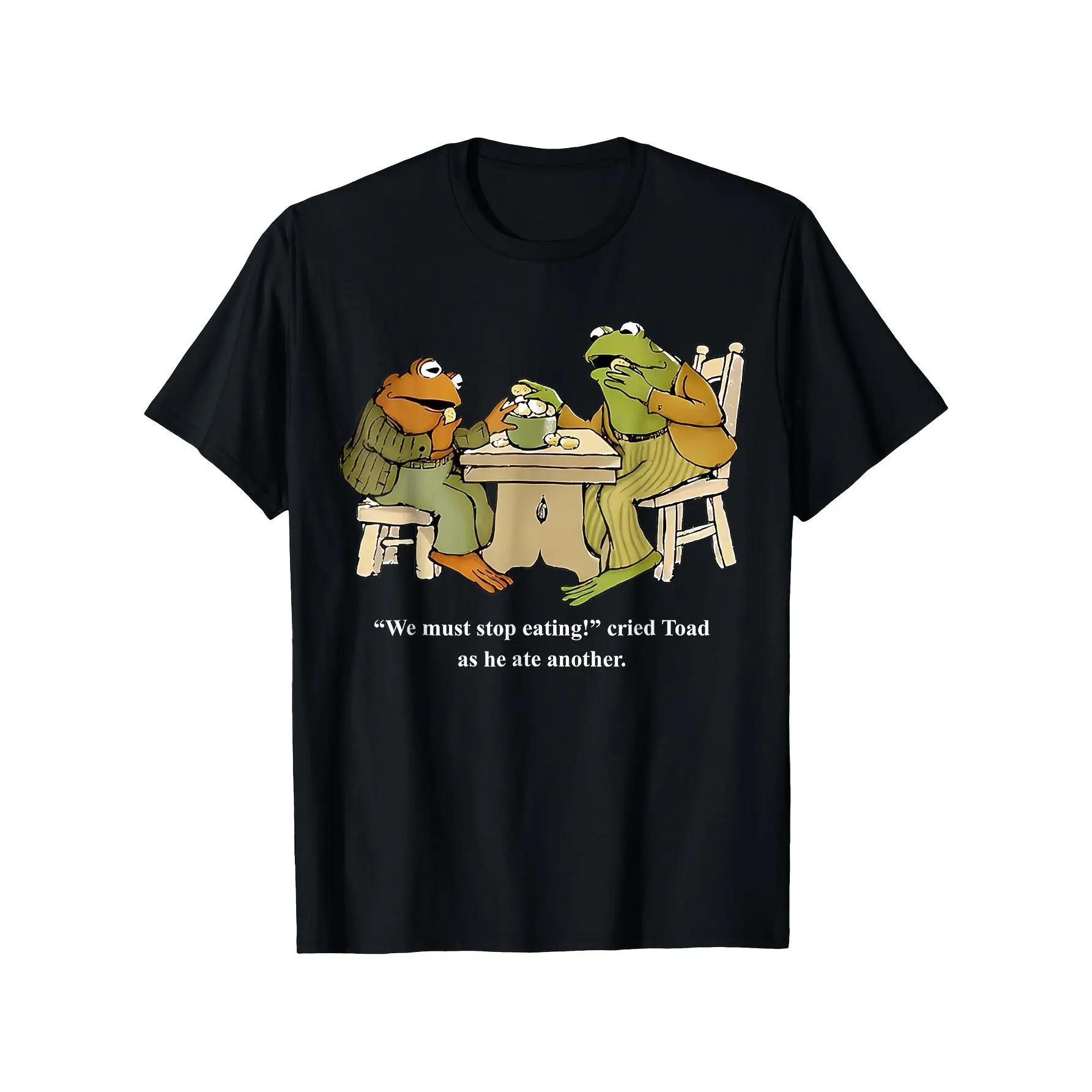 Women's Classic Knit Relaxed Fit Shortsleeve Funny Frog & Toad Graphic Tee - "We Must Stop Eating Toad" Humorous Vintage Cotton Fabric Shirt, Soft Breathable Crewneck, Casual Gift for Animal Lovers, Retro, Round Neck, Tshirt