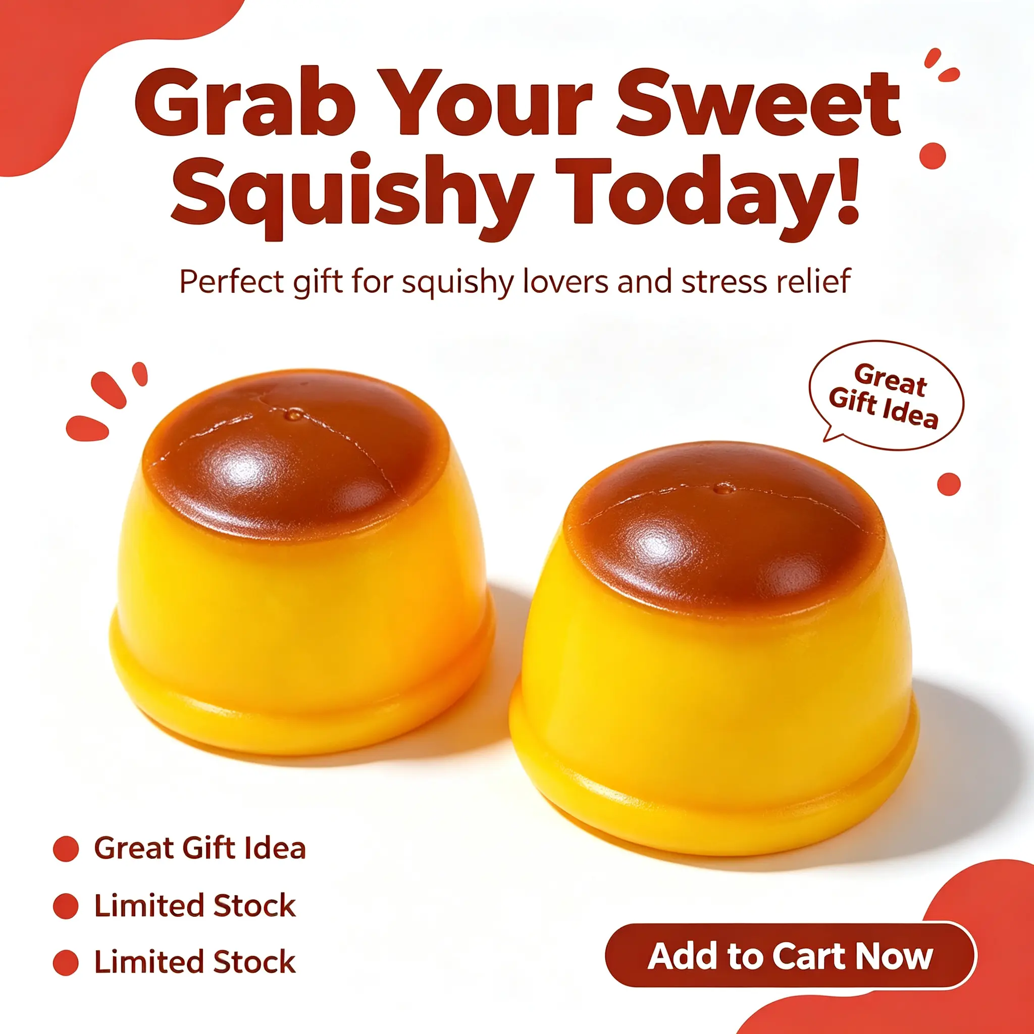 Caramel Pudding Shape Taba Squishy Toy - Crunchy Bead-Filled Non-Rebound Silicone Dessert Squishies, Unisex Stress Relief Squeeze ASMR Anxiety Relief Toy, Aesthetic Desk Accessory for 10+ Years Old, Room Accessories