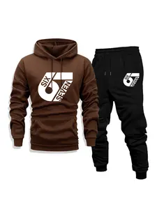 Men's autumn and winter casual suit: hooded fleece-lined sweater and sweatpants, 67 sixseven, fashionable printed, holiday gift, comfortable fleece-lined two-piece set (sweater and trousers)