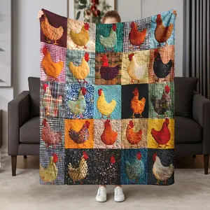 1pc Farm Style Chick Fleece Blanket with Patchwork Design, Cozy Throw Blanket, Soft and Warm for Home, Office, Camping and Travel, Ideal Gift for Family and Friends