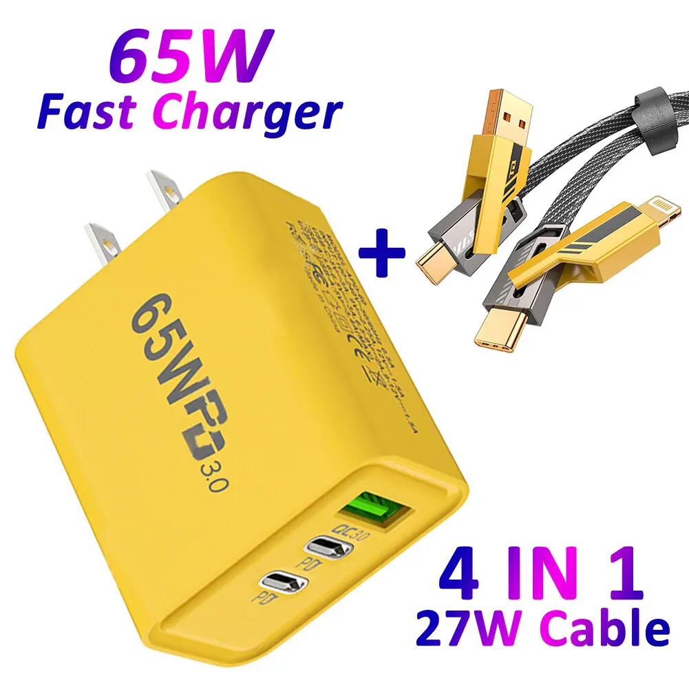 SJPACK 65W Fast Type C Wall Charger 4-In-1 27W Super Fast Fit For Cell Phone iPad Charging