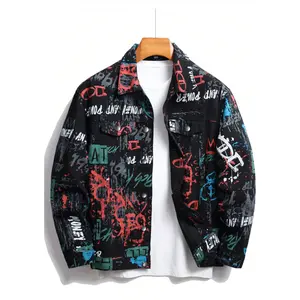 Y2K streetwear fashion designer's personalized splashed ink hand-painted printed men's denim jacket Menswear Operator Operator