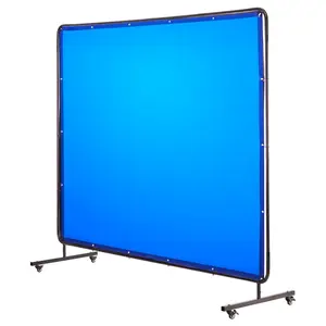 VEVOR Welding Screen with Frame, 6 x 8 FT Welding Curtain Screen, Flame-Resistant Vinyl Safety Protection Screens with Lockable Swivel Wheels & 6-Level UV Protection for Workshop/Industrial Use, Blue