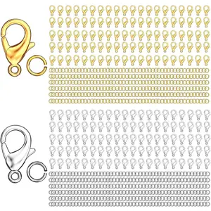 MKCYD 700Pcs Lobster Claw Clasps and Open Jump Rings Set, 14K Gold and Silver Necklace Clasps and Closures Lobster Parrot Trigger Clasp for Jewelry Making
