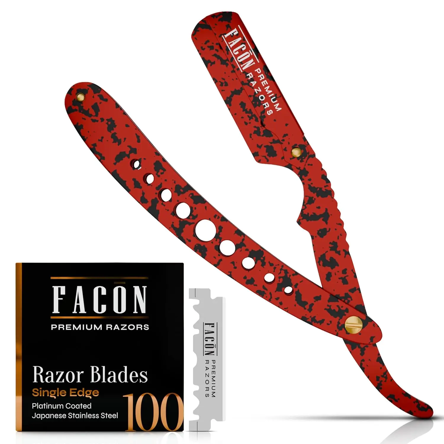 Men's Professional Barber Straight Razor Kit - Classic Stainless Steel Single Edge Barber Equipment, 100 Blades, Matte Red/Black Razor for Smooth & Precise Shaving, Other, Premium Barber For Men's Shaving