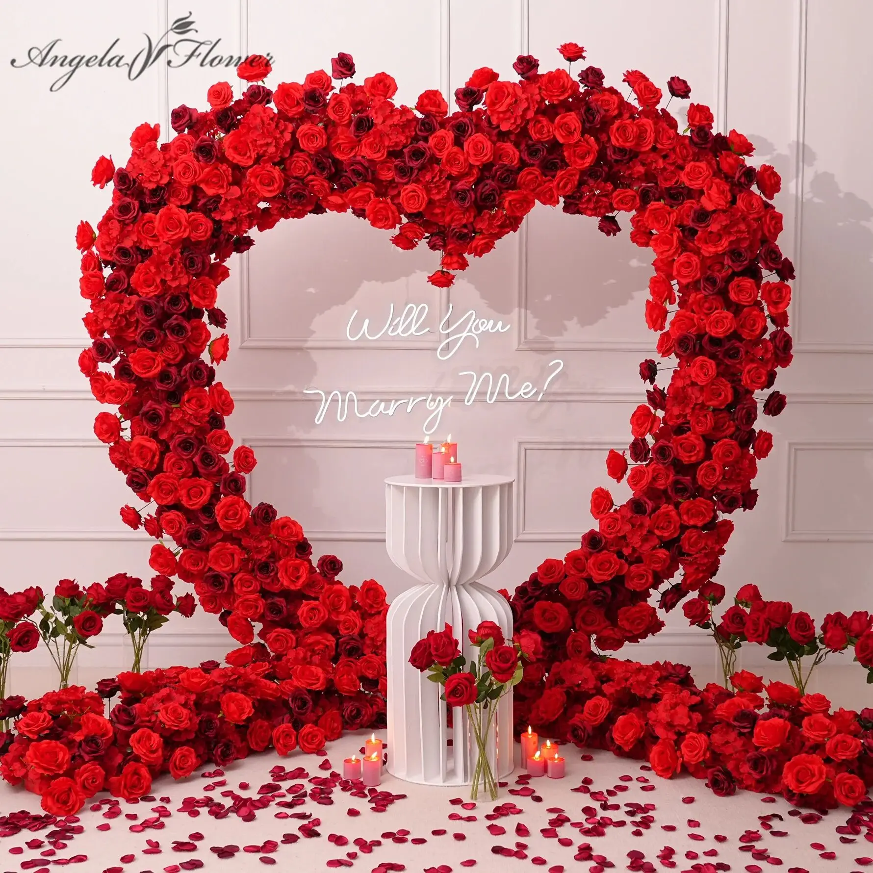 A7448 Luxury Red Heart-Shaped Shelf Artificial Bouquet, Decorative Artificial Plants Ornaments for Wedding Arch Decor