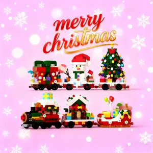 Christmas Train Design Building Blocks Toy, 1 Count Cute Micro-particle Building Bricks Ornament, Snowman & Christmas Tree Creative Desktop Decoration for Home Office