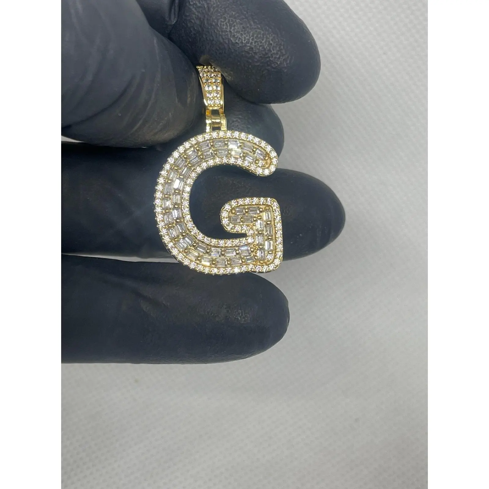 925 Silver G Pendant, Iced-Out Golden Letters Silver Necklaces & Pendants Jewelry Accessory, Iced Out G