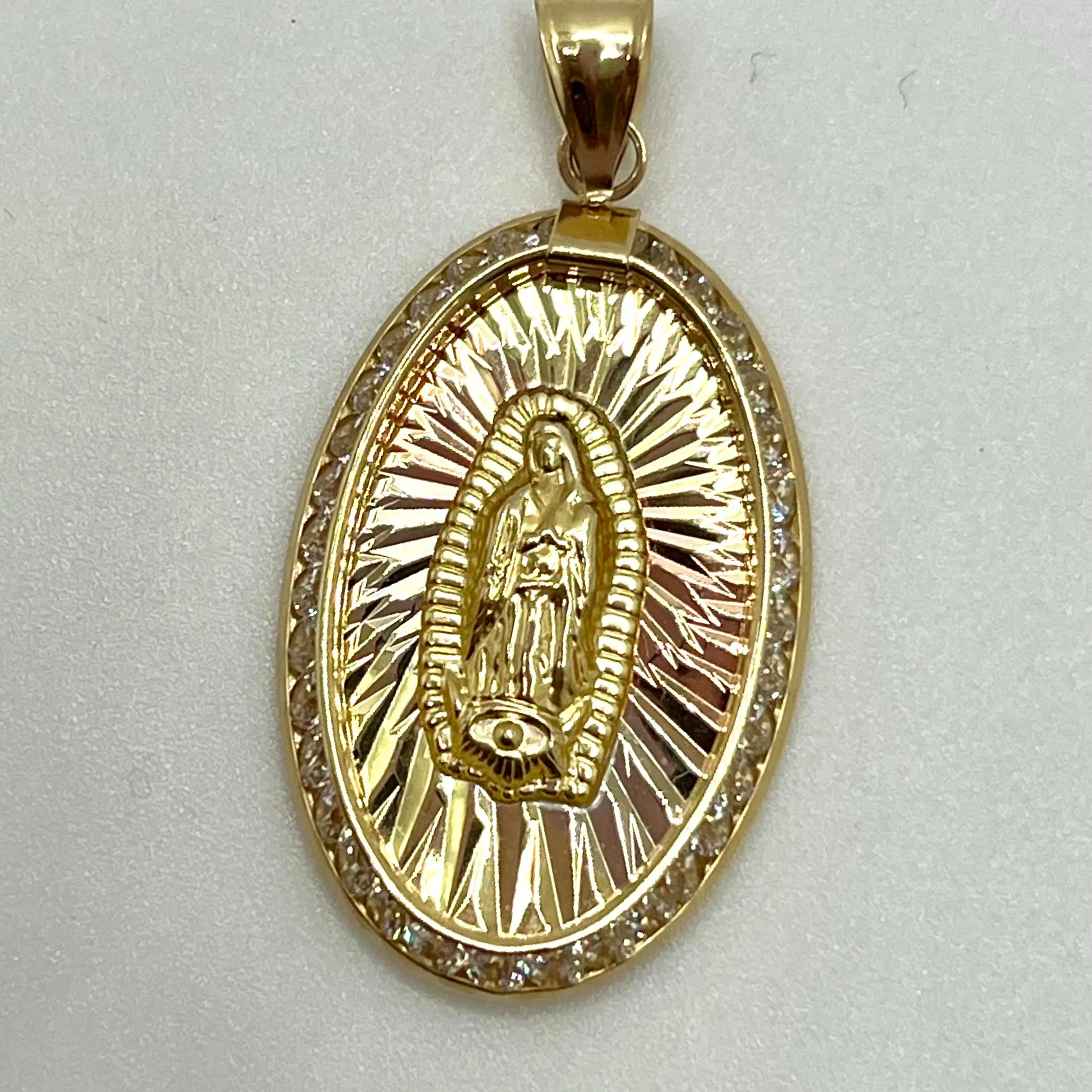Unisex 14KT Gold Guadalupe Figure Charm Pendant - 18mm Wide, 34mm Long Geometric Costume Jewelry for Casual, Everyday Wear