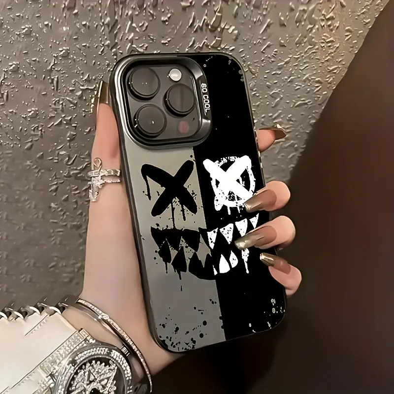 Dark Split Graffiti Grimace Hard Silver Plated Shockproof Smartphone Case, Wireless Handheld Cellphone Shell for iPhone 11-17, 16E, 17E, Pro, Plus, Promax, 17Air & Samsung S21-S26, Plus, Ultra, FE