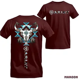 Ariat Western Tribal Skull T-shirt - Native-inspired Cowboy Tee With Bold Western Motifs For Rodeo Lovers And Ranchers Crewneck Man Top Menswear