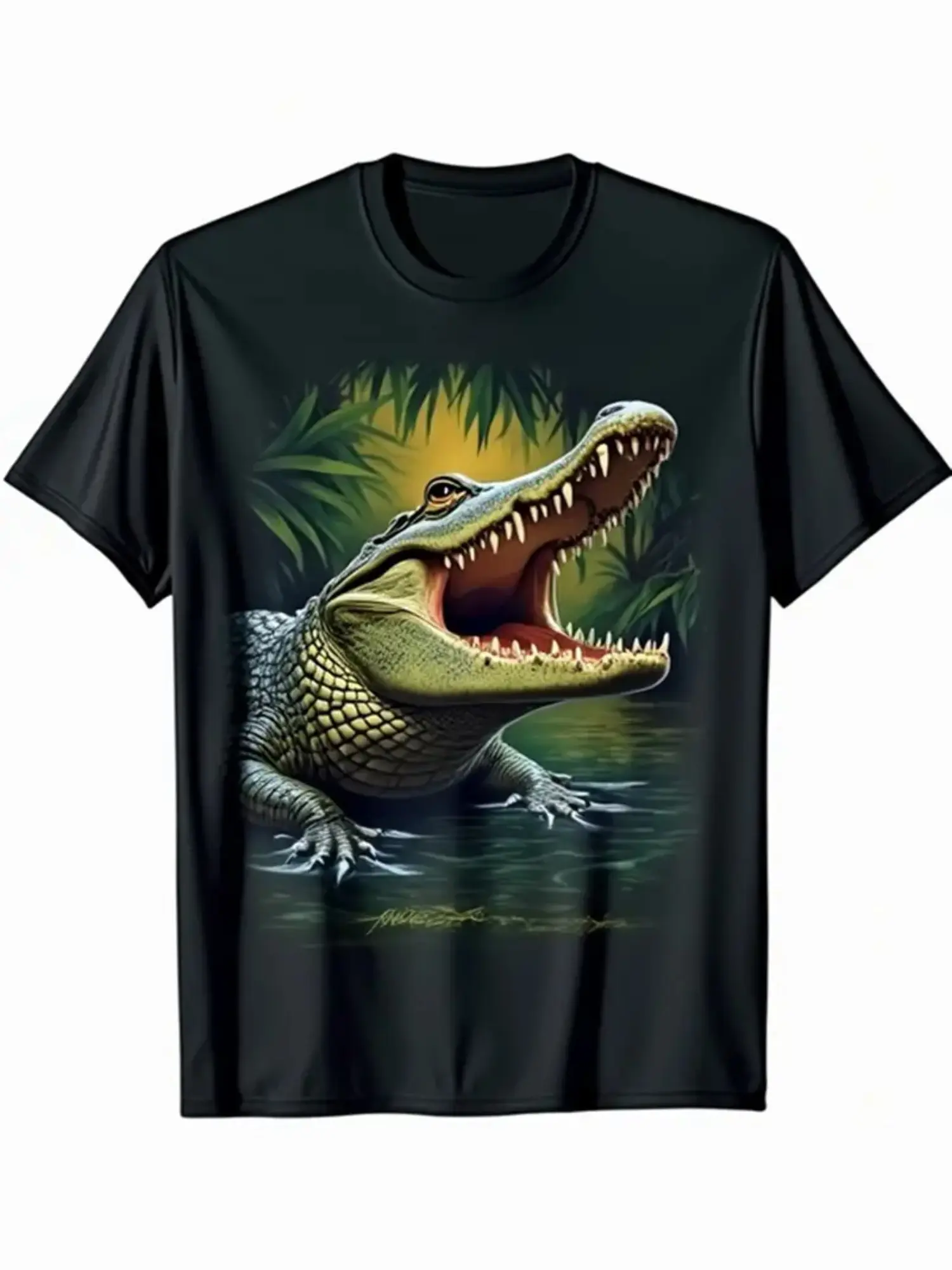 Men's Black Crocodile Alligator Head T-Shirt - Rea unisex soft cotton short sleeve t shirt, vintage graphic casual tee for men women teens, perfect birthday holiday gift for camping travel gym daily street casual wear