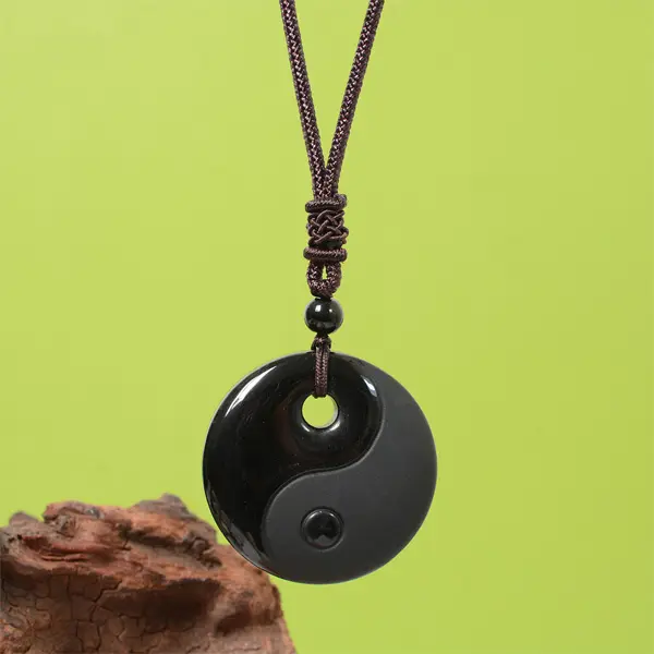 Natural Obsidian Pendant Necklace - Hand-Carved Genuine Stone Charm on 20" Wax Cord, Minimalist Everyday Wear Jewelry for Women