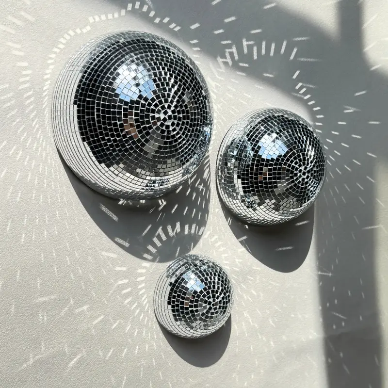 Disco Ball Wall Decor Set, Living Room Wall Decor, Unique Wall Decor, Shimmer Wall, 3-Piece 7/6/4 Inch 3D Reflective Decorative Mirror Art, Self-Adhesive Modern Design Wall Decal, Round Design, Silver Color Party Decoration, Wall Sticker, Home Decor