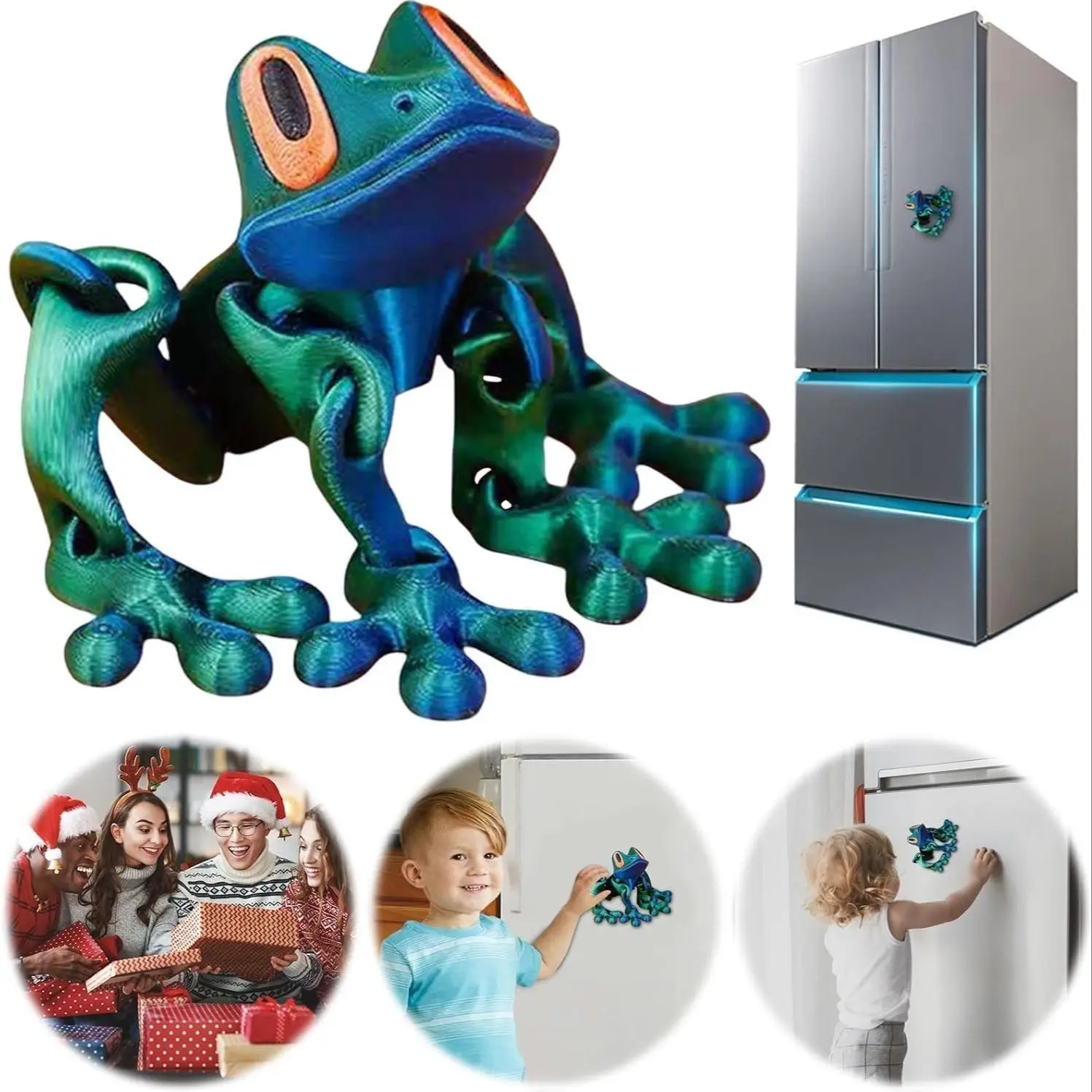 3D Printed Magnetic Frog Refrigerator Magnet, Realistic Hinged Connection Style, Fun Decor for Home Office Kitchen Cabinets Metal Surfaces