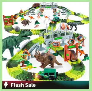 215 Pcs Dinosaur Jurassic Race TrackTrain Glow In The Dark Playset Toysfor Kids - Perfect for Remote Control Truck Rc ConstructionTruck Rc Cars Rc Crawlers BrushlessRc Trucks Rc Cars Toyset Xmas Gifts