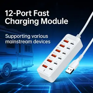 12-Port USB Charging Station with 6 USB + 6 Type-C/PD Ports & High-Speed Hub, for Smartphones, Tablets, Laptops & PD Devices – Compact Multi-Port Charger, USB Charging Gateway, USB Port Gadget (No External AC Power Adapter Needed)