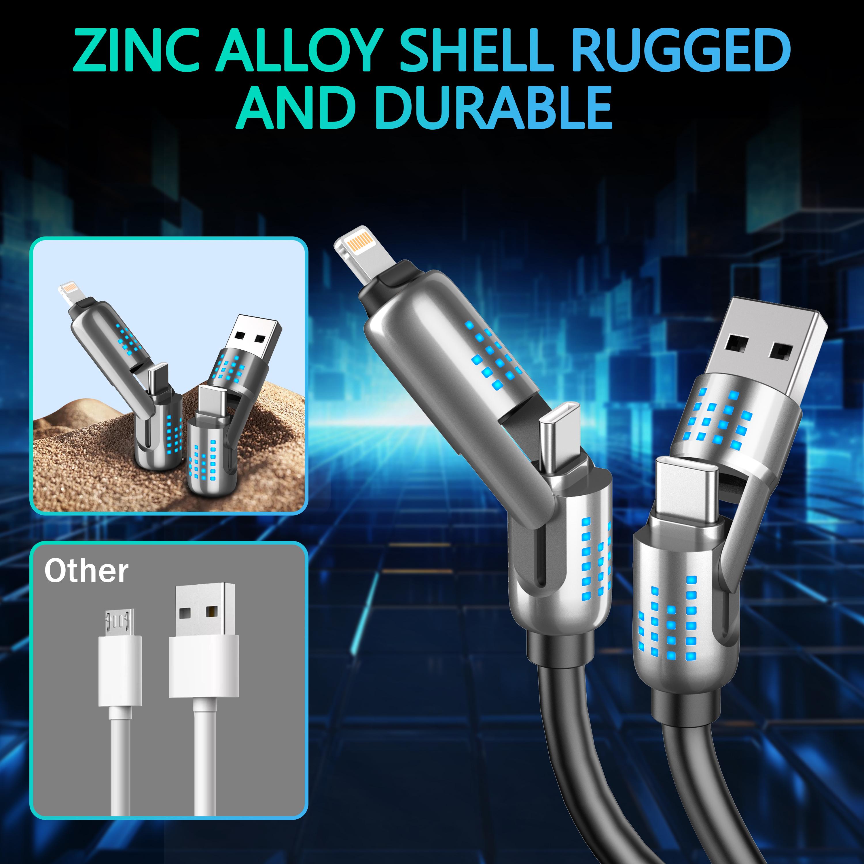 240W 4-in-1 USB-C Cable | PD 5A Fast Charging | USB-A, Type-C, Lightning | Data Sync Compatible with iPhone, iPad, Samsung, Laptops Charger Alloy