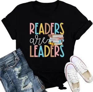 Women's 'Readers are Leaders' Graphic T-Shirt, Vintage Inspired 100% Cotton Short Sleeve Tee for Casual Everyday Wear, Tshirt