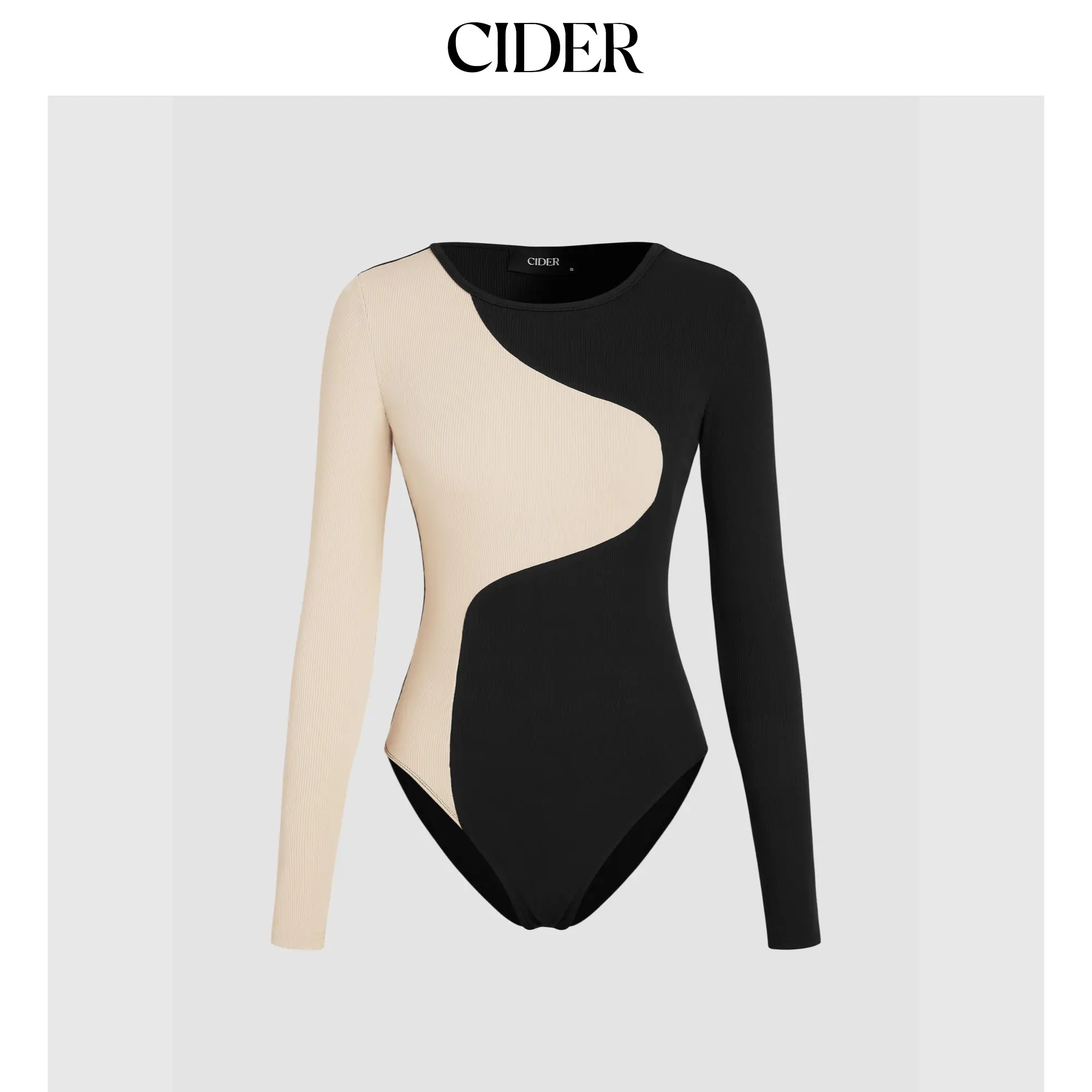 Cider Rib Round Neck Contrasting Bodysuit