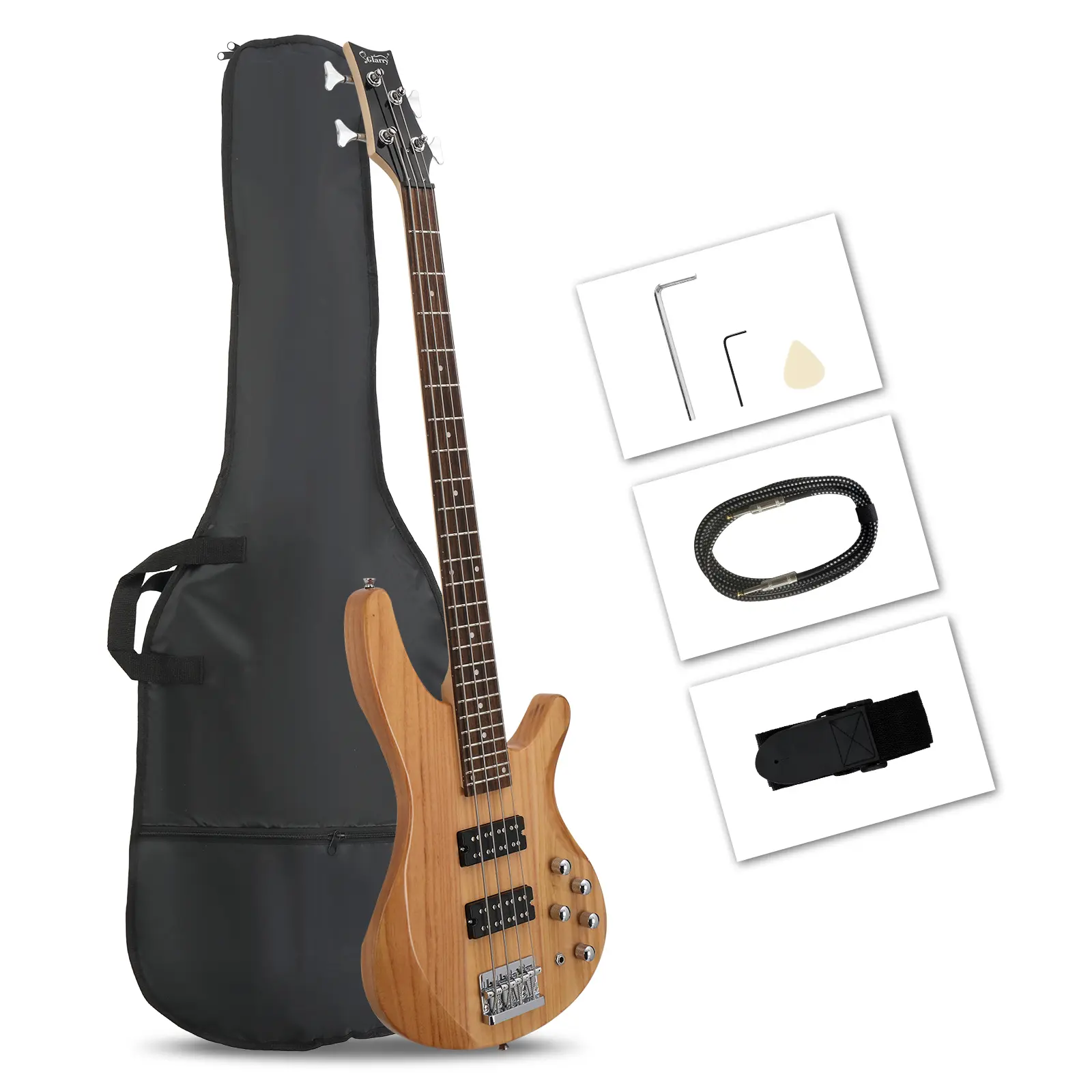 44-Inch 5-String H-H Pickup Electric Bass Guitar with Laurel Wood Fingerboard, Burlywood Kit, Bag, Accessories, Belt Buckle, Wrench Tool for Beginners, Musical Skills Development & Gifting