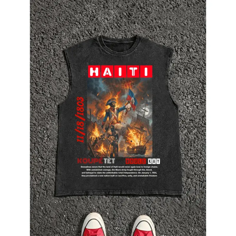 00-haitian revolution - Sleeveless Vintage Tee Unisex Retro Casual T-Shirt 100% Pure Cotton Breathable Eco-Friendly Print indiana outfit
