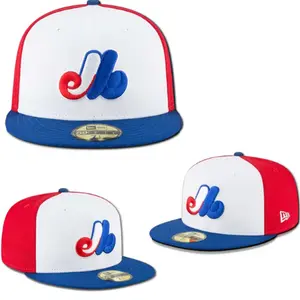 Montreal Expos New Era 59FIFTY Fitted Baseball Cap – Red White Blue Flat Brim Hat with Classic Expos Logo, Retro MLB Streetwear Style