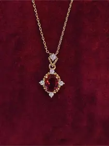 Retro 18K Gold-plated Ruby Necklace, with A Simple Design, Suitable for Weddings, Engagements, Anniversaries and Other Occasions.